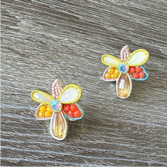 Orange flower stud earrings M66 - Picture 3 of 4